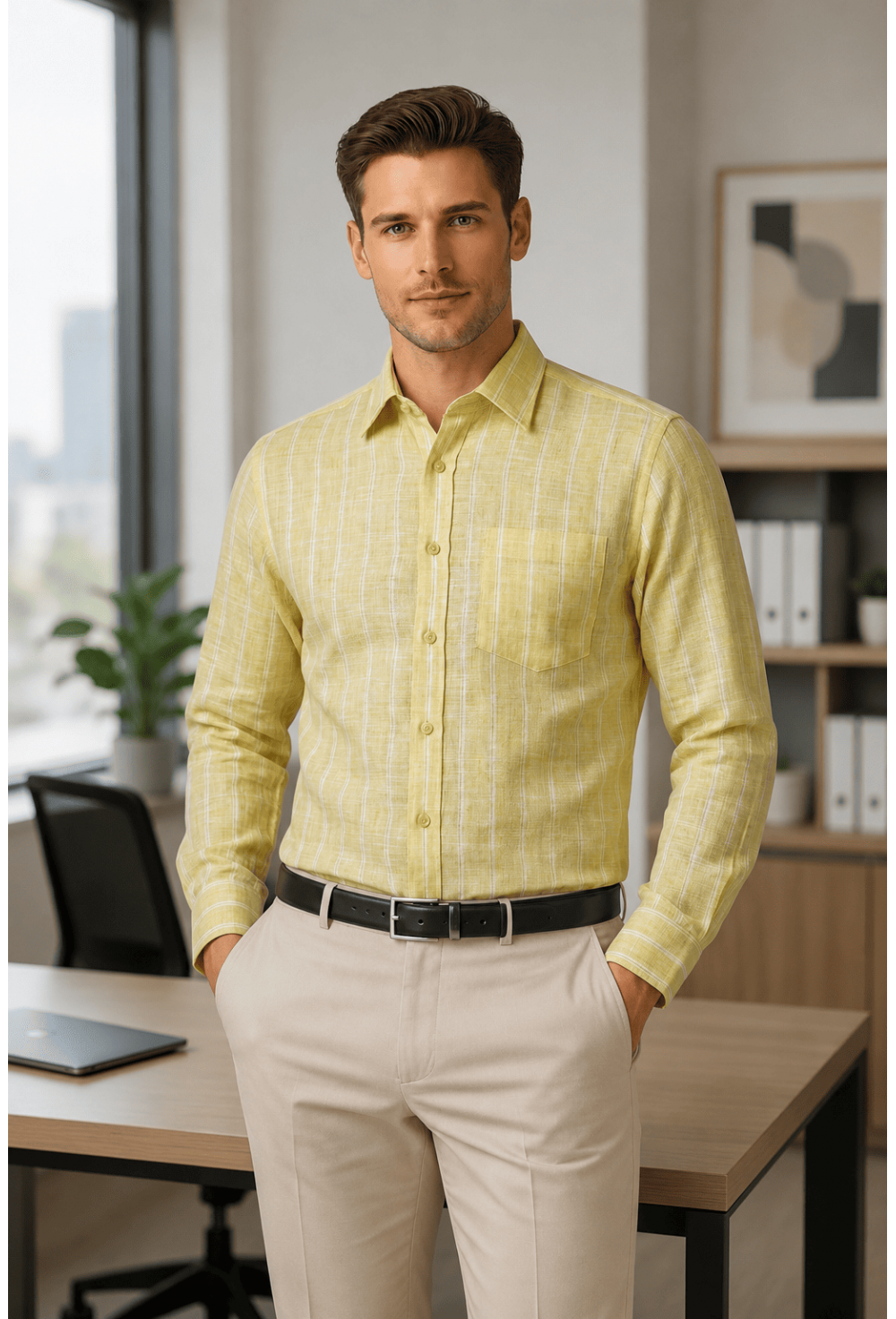 Classic Pale Yellow Checked Linen