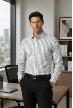 Classic Sage Grey Striped Linen