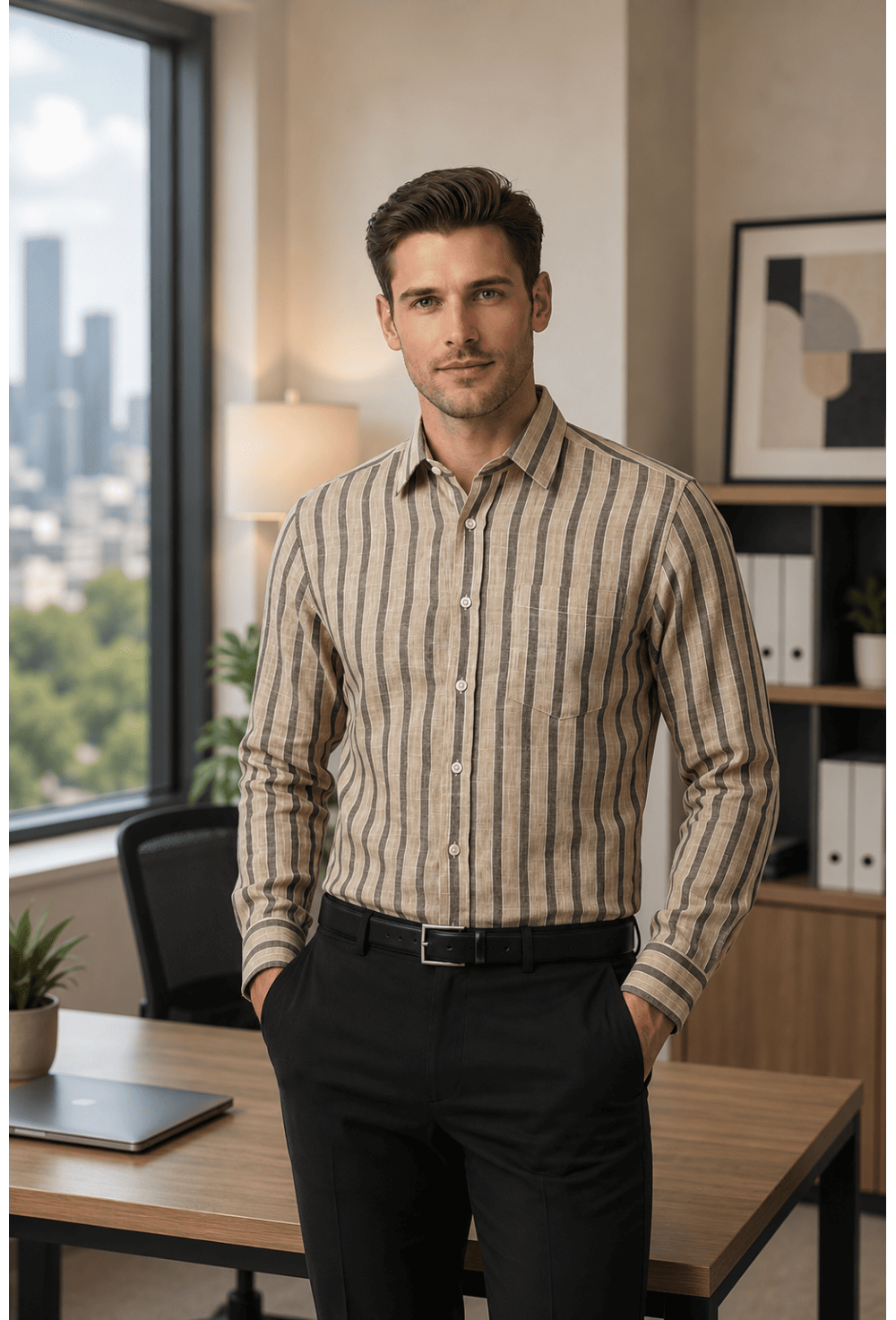 Classic Brown & Dark Striped Linen