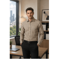 Classic Brown & Dark Striped Linen