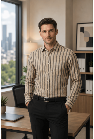 Classic Brown & Dark Striped Linen