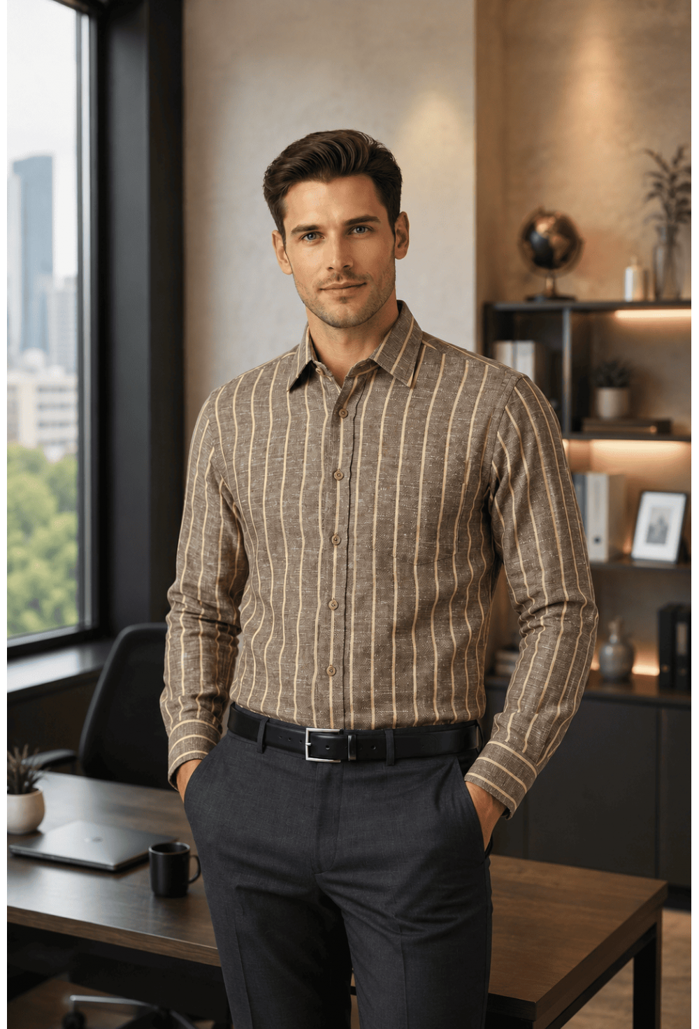 Classic Dark Brown Striped Linen