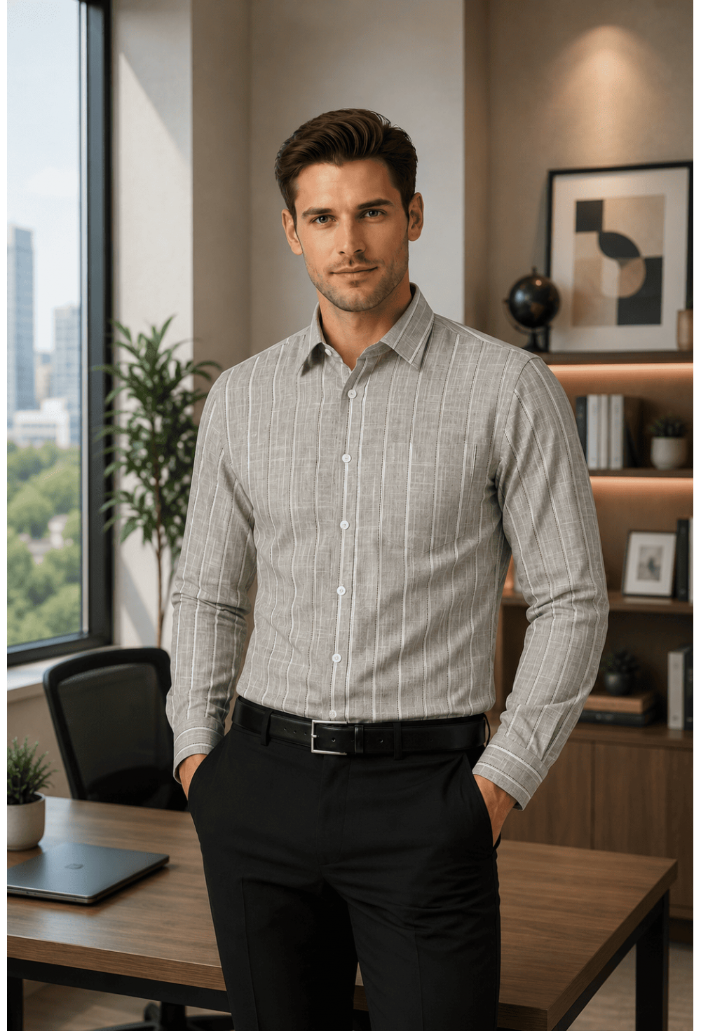 Classic Light Grey Striped Linen