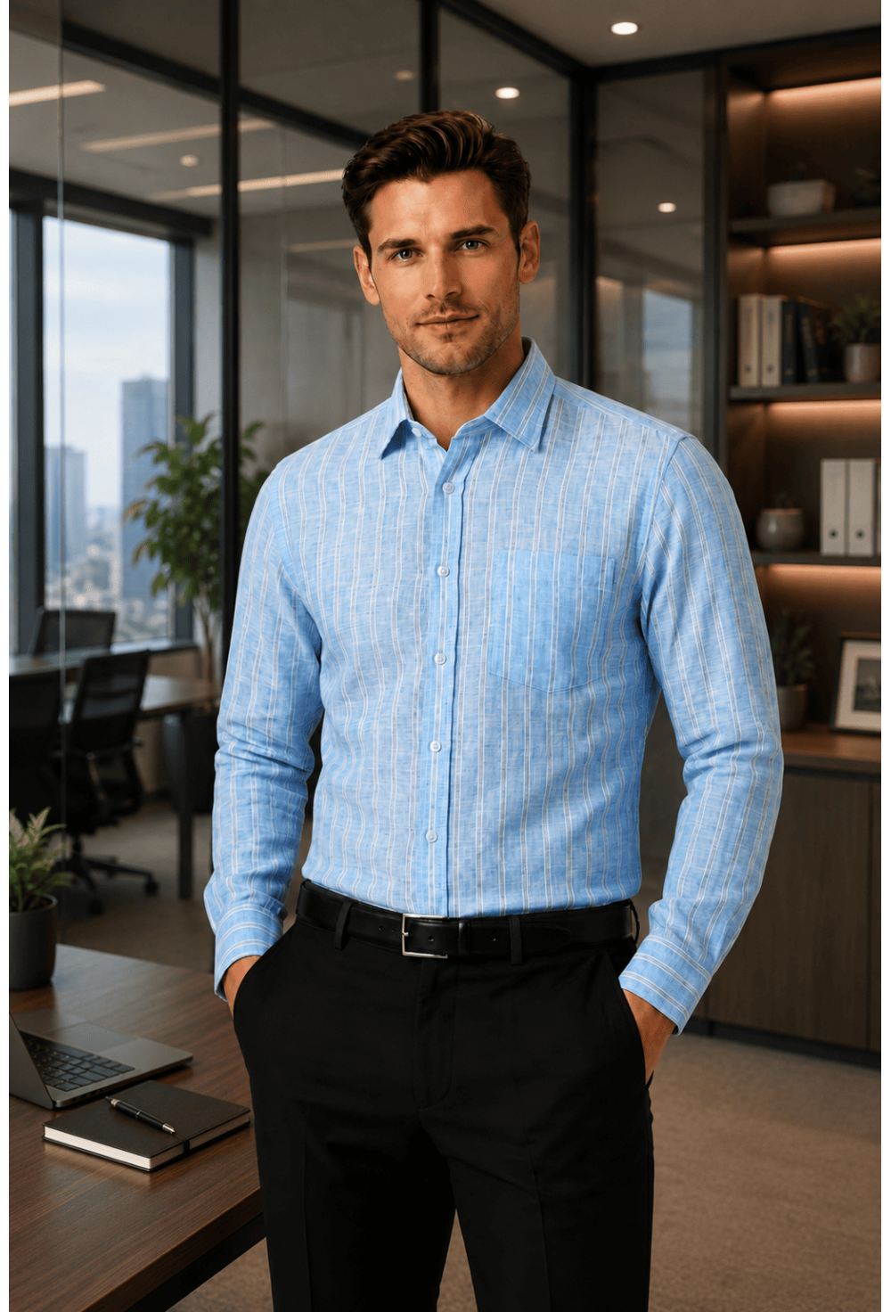 Classic Light Blue Striped Linen