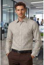 Classic Khaki Textured Striped Linen