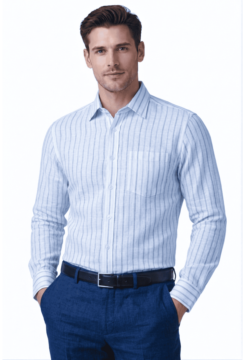 Classic Ice Blue Striped Linen