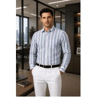 Classic Bold Blue & White Striped Linen