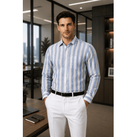 Classic Bold Blue & White Striped Linen