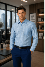 Classic Light Blue & Dark-Striped Linen