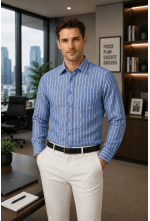 Classic Royal Blue Striped Linen