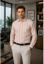 Classic Peach & White Striped Linen