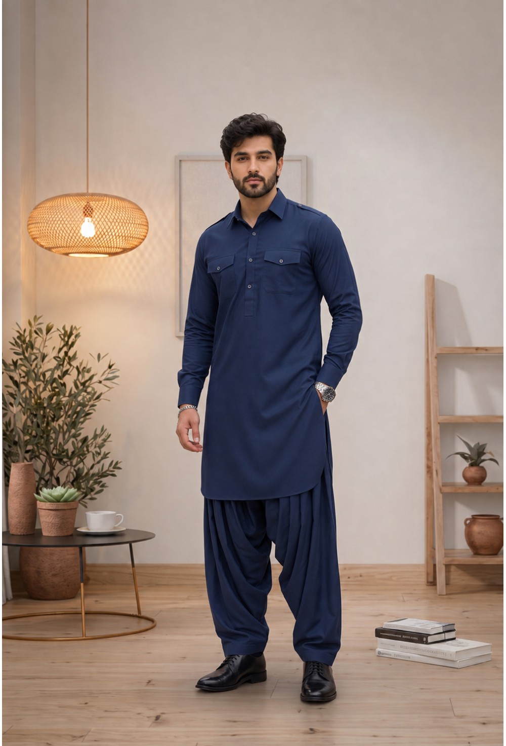 Royal Indigo Blue Japanese Giza Cotton Pathani Kurta