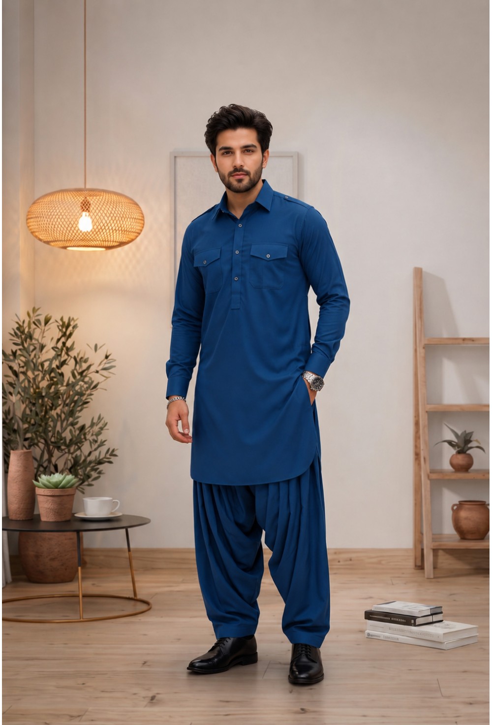 Royal Blue Classic Tailored Pathani Kurta