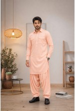 Classic Peach Slub Cotton Pathani Kurta