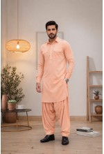 Textured Peach Japanese Giza Fabric Pathani Kurta