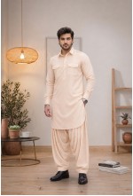 Light Cream Textured Japanese Giza Fabric Pathani Kurta