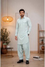 Green Textured Japanese Giza Fabric Pathani Kurta
