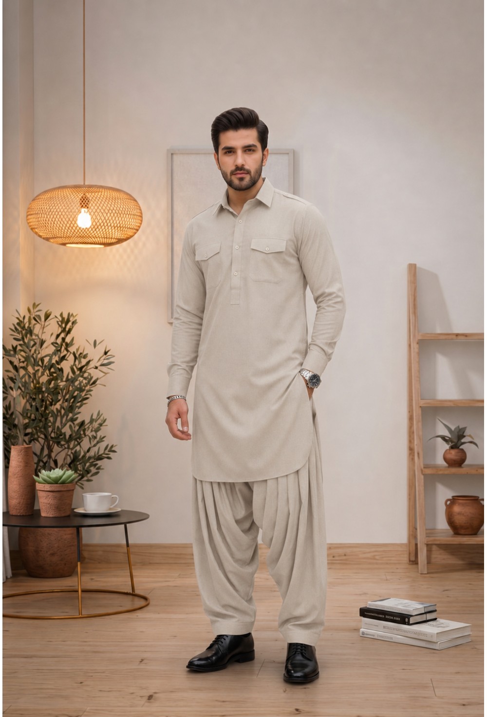 Beige Heather Japanese Giza Cotton Pathani Kurta