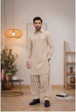 Men's Warm Sand Beige Japanese Giza Cotton Pathani Kurta