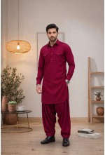 Men's Deep Magenta Maroon Japanese Giza Cotton Pathani Kurta