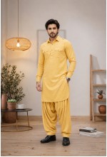 Men's Sunshine Yellow Japanese Giza Cotton Pathani Kurta 