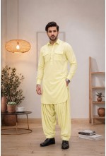 Men's Pastel Lemon Yellow Japanese Giza Cotton Pathani Kurta