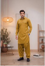 Men's Golden Ochre Yellow Japanese Giza Cotton Pathani Kurta