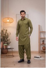 Men's Rich Olive Green Japanese Giza Cotton Pathani Kurta