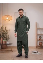 Men's Deep Forest Emerald Green Japanese Giza Cotton Pathani Kurta