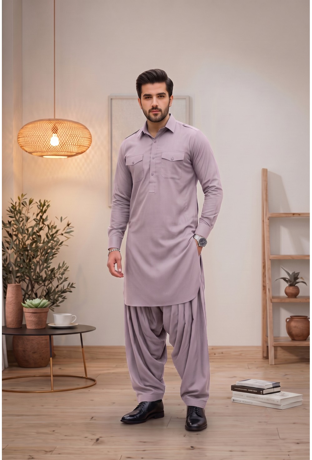 Men's Dusty Lilac Lavender Japanese Giza Cotton Pathani Kurta