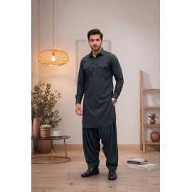Dark Pine Green Japanese Giza Pathani kurta 