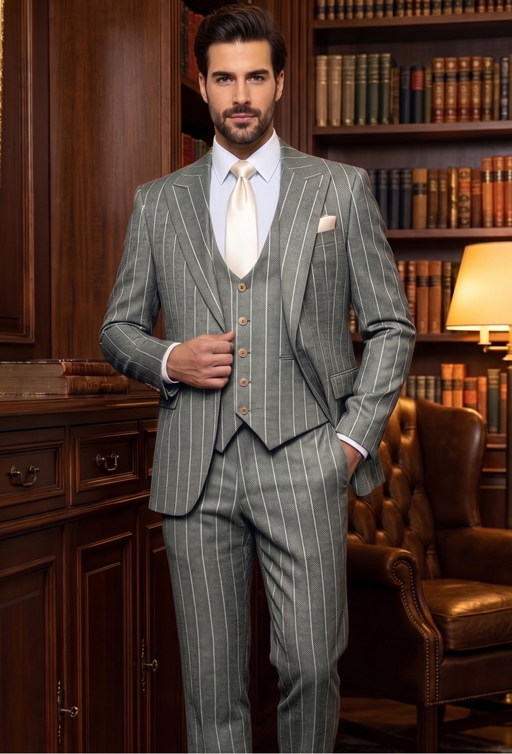 Charcoal Grey Fine Pinstripe