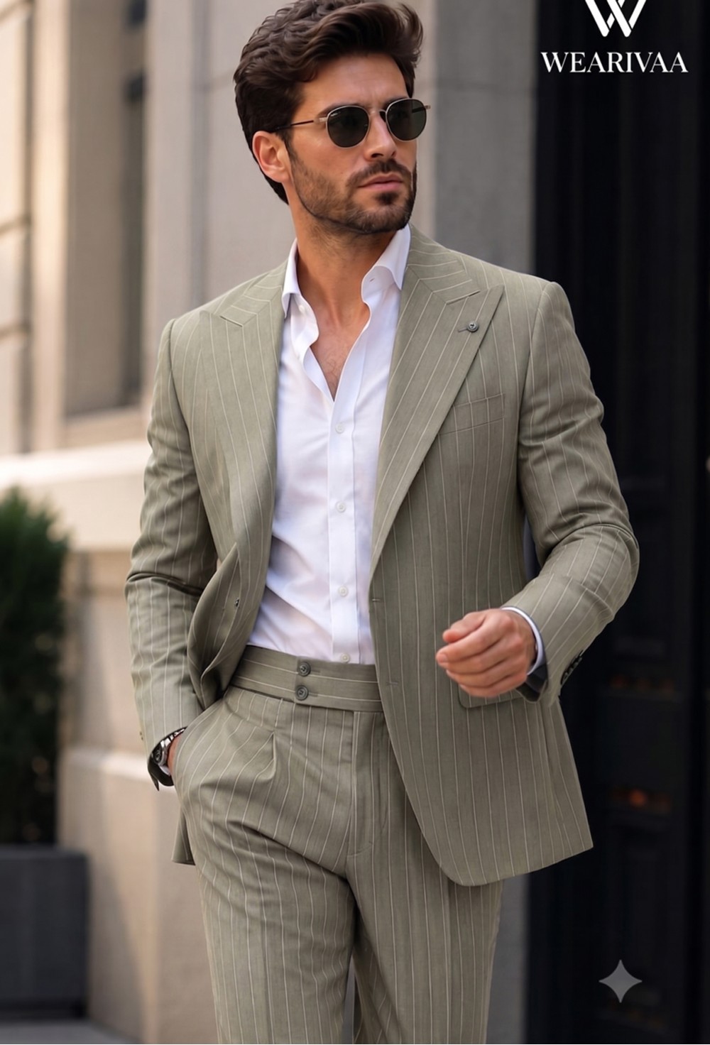 Olive Sage Pinstripe Linen