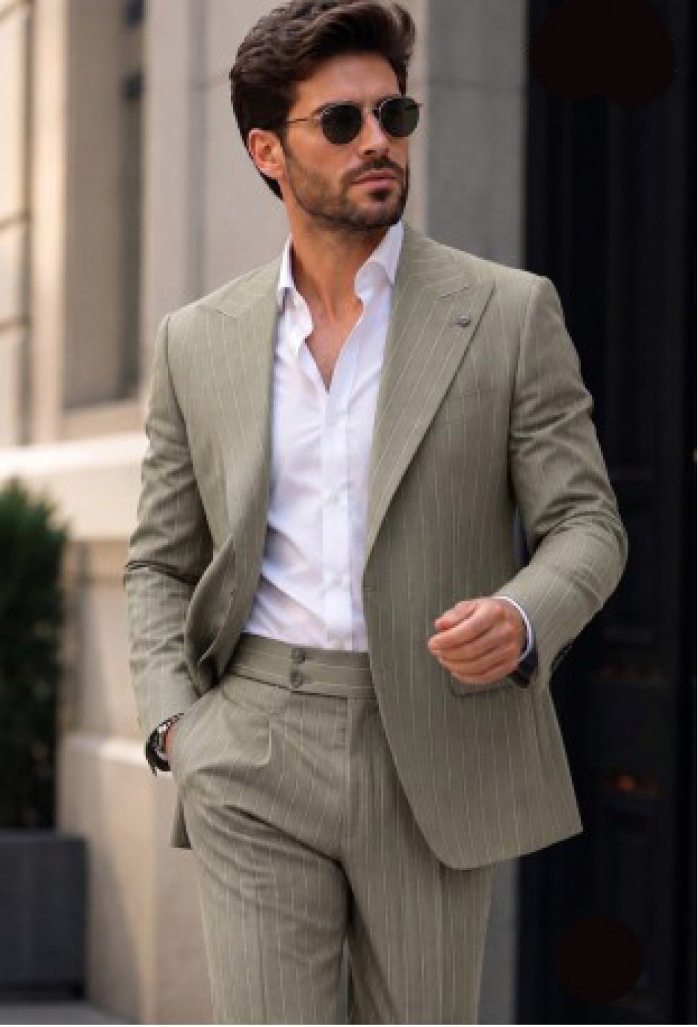 Olive Sage Pinstripe Linen