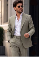 Olive Sage Pinstripe Linen