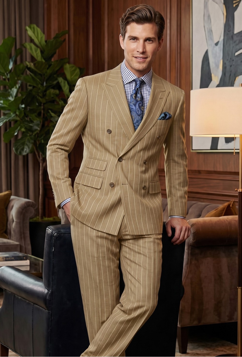 Honey Tan Chalk Stripe Double-Breasted
