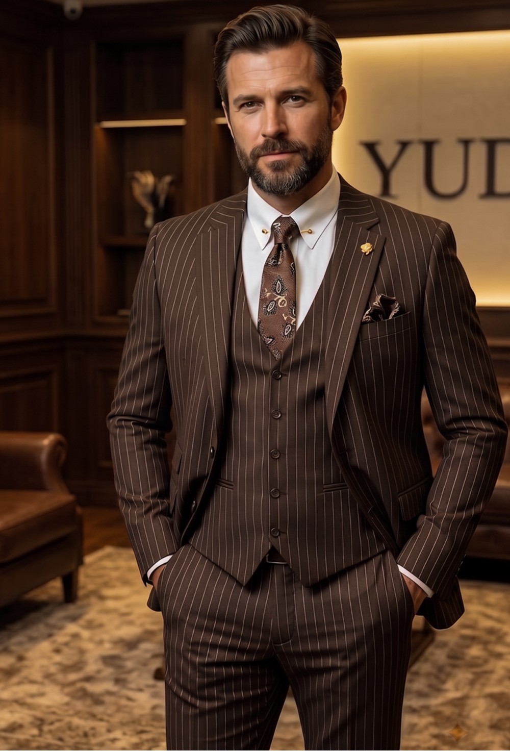 Chocolate Brown Pinstripe 3-Piece