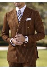 Rust Cognac Brown Chalk Stripe Double-Breasted
