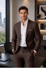 Espresso Brown Chalk Stripe Wool-Blend
