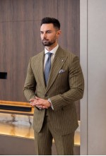 Olive Khaki Pinstripe Linen-Wool