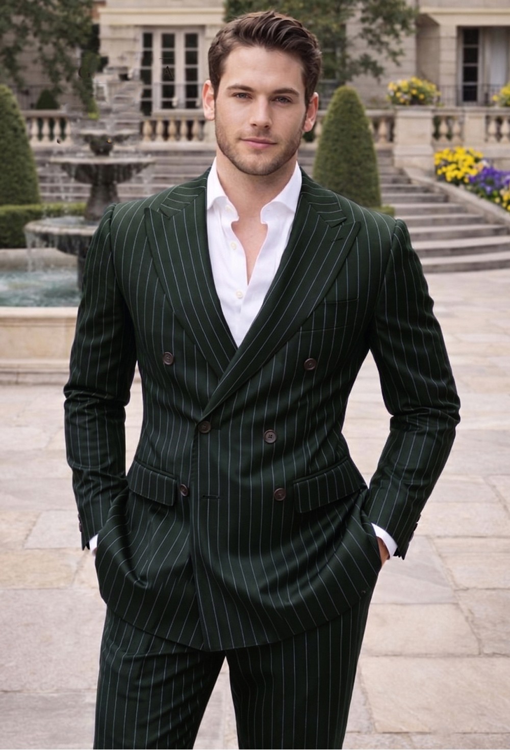 Forest Emerald Green Chalk Stripe