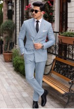 Sky Blue Chalk Stripe Double-Breasted