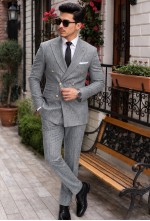 Light Grey Melange Chalk Stripe Double-Breasted