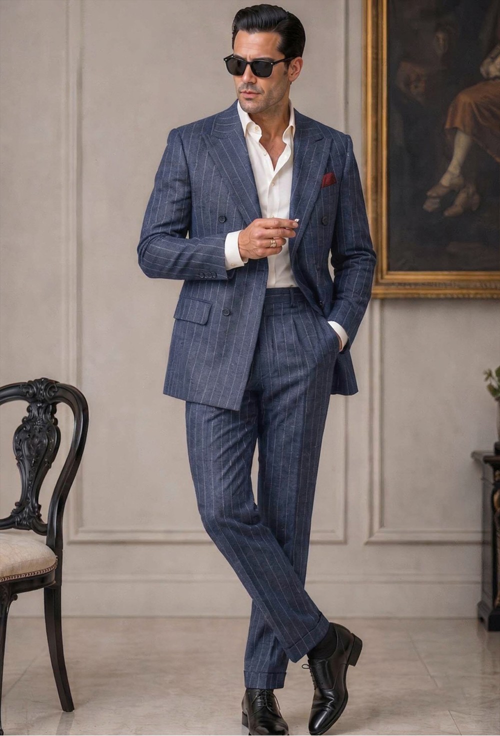 Deep Navy Fine Pinstripe