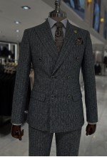 Charcoal Grey Herringbone Chalk Stripe