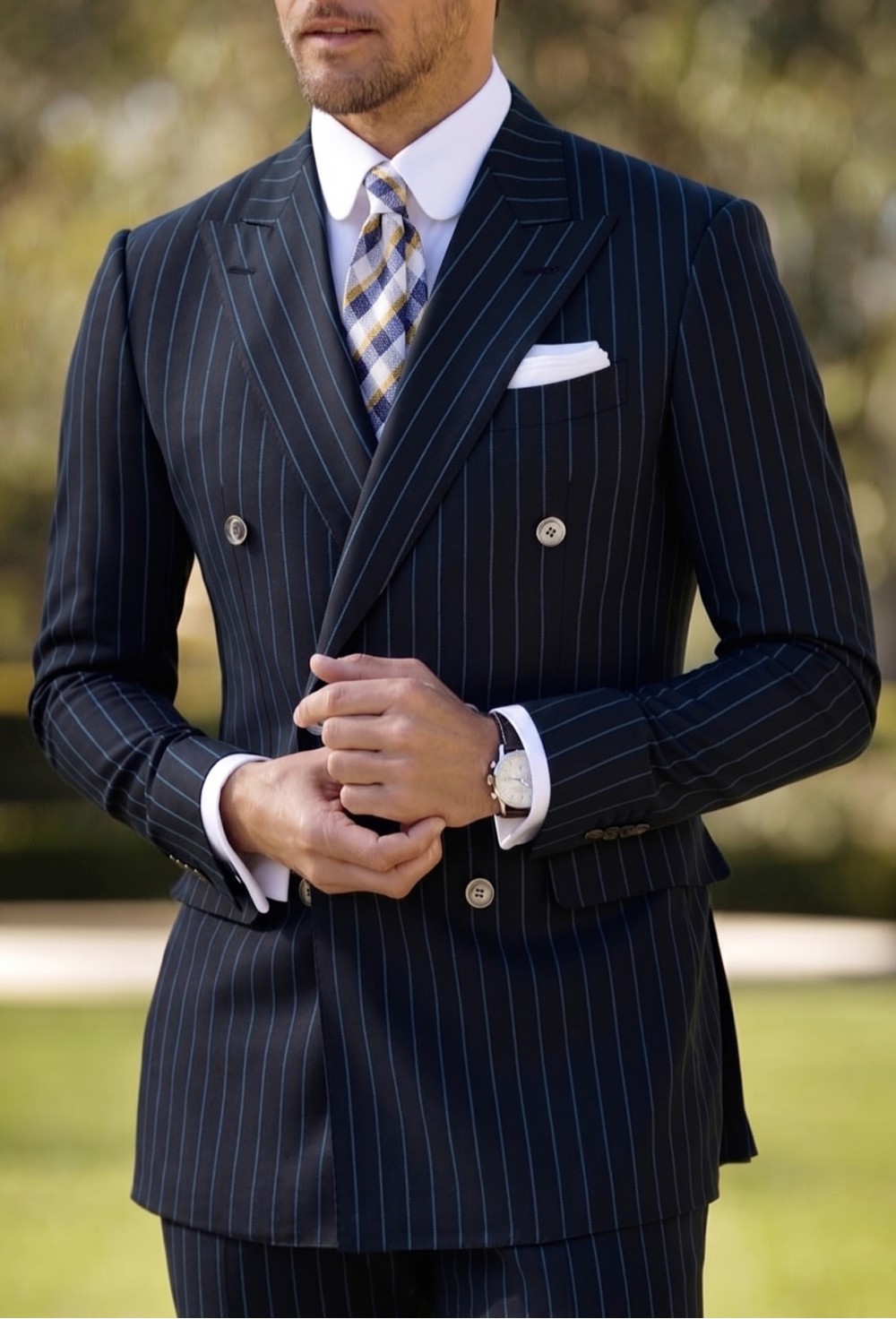 Midnight Navy Blue Chalk Stripe Double-Breasted