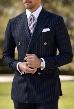 Midnight Navy Blue Chalk Stripe Double-Breasted