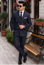 Midnight Navy Chalk Stripe Double-Breasted