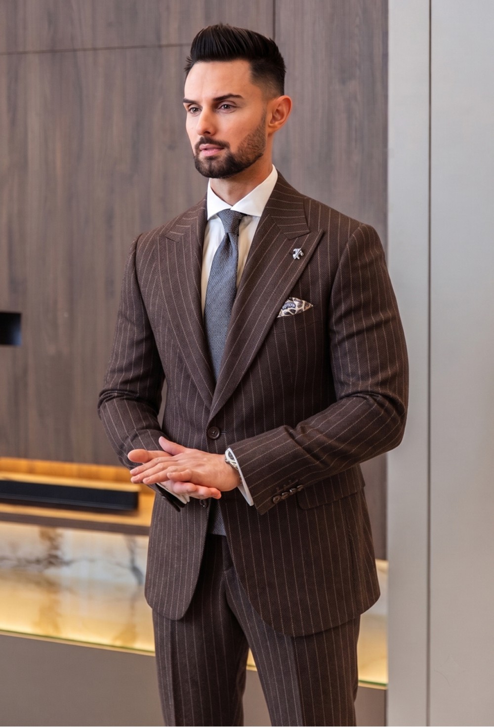 Dark Mocha Brown Pinstripe Linen