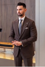 Dark Mocha Brown Pinstripe Linen